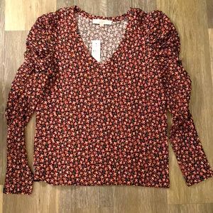 LOFT Flowered Puff Sleeve Top